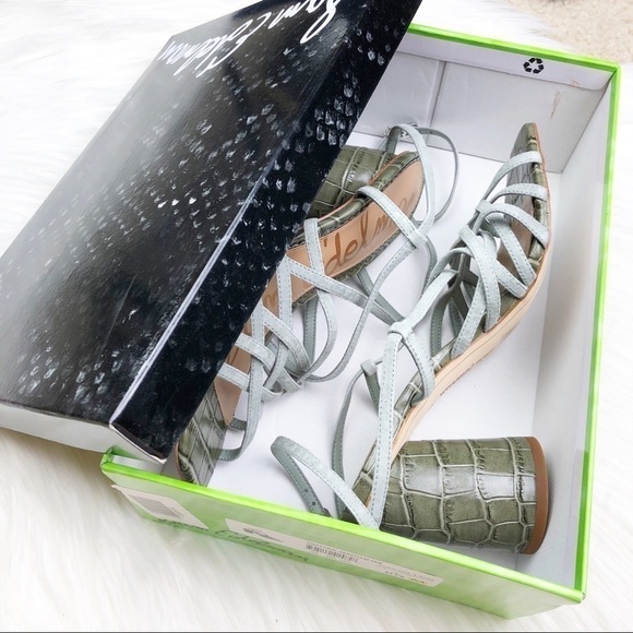New Sam Edelman Daffodil Sandals in Seafoam Mineral Green Croc Embossed Leather - Picture 12 of 15